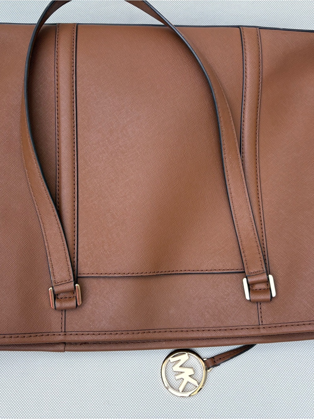 Michael Kors Chestnut Saffiano Tote with Gold Logo Charm - Picture 10 of 13